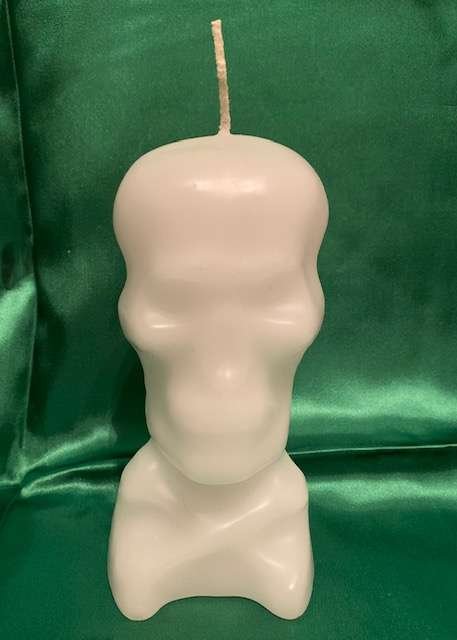 skull candle, white, Conjure Shop, conjurework.com