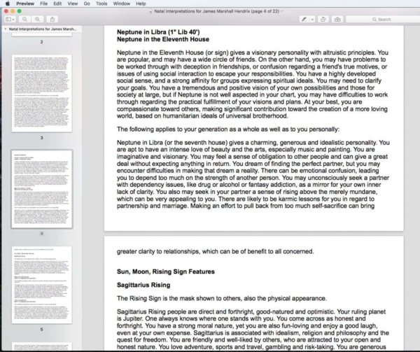 Jimi Hendrix, natal (birth) report. A brief snippet. Astrology Reading, at Conjure Work