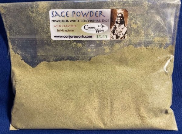 Sage Powder, Salvia apiana, White, Ceremonial, sorcery, Conjure Work, herbs, magick, Golden Dawn, Solomonic, Wicca, astrology