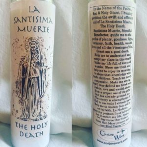 La Santisima Muerte, glass novena candle, White, Santa Muerte