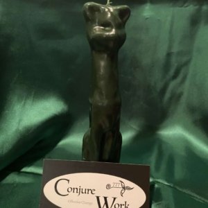cat candle, green - ritual, spell candles for magick