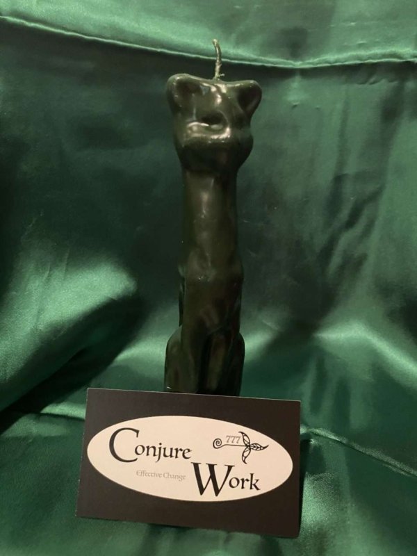 cat candle, green - ritual, spell candles for magick