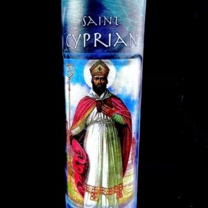 Saint Cyprian of Antioch, "7 day" glass novena candle, black, Hoodoo, sorcery, witchcraft supplies