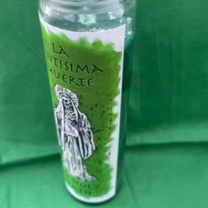 La Santisima Muerte glass novena candle, green